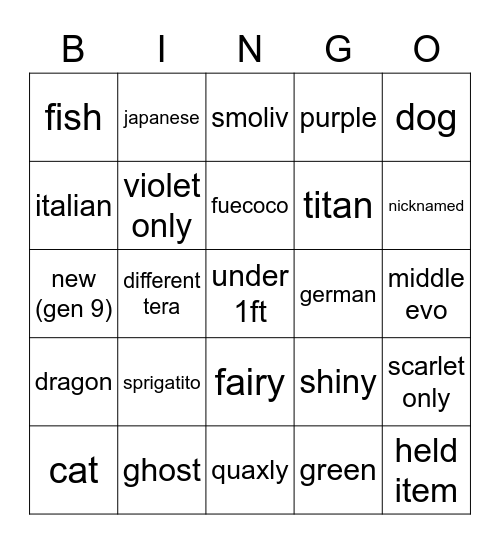 pokémon wonder trade bingo Card