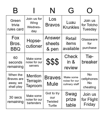Harrison's Trivia Bingo Card