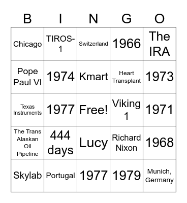 In your Lifetime Bingo Card