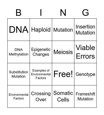 Unit 8 Genetic Variation Review Bingo Card