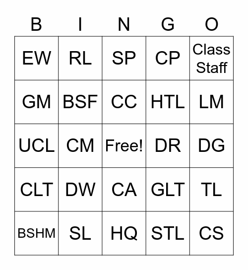 BSF ACRONYM BINGO Card