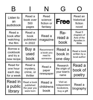 January Bingo - READING! Bingo Card