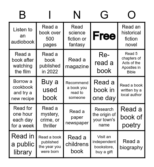 January Bingo - READING! Bingo Card