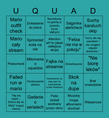 Waxjanoza bingo Card