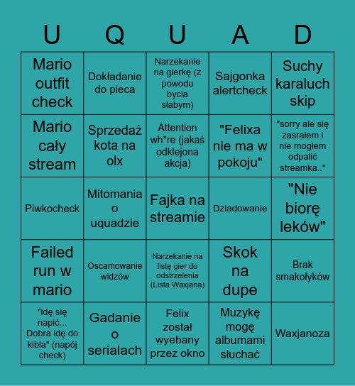 Waxjanoza bingo Card