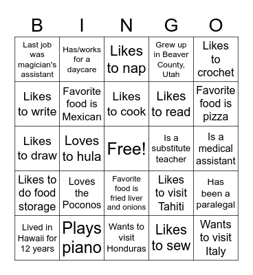 Sisters Bingo Card