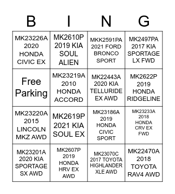 KIA SHOW'EM SELL'EM  Bingo Card