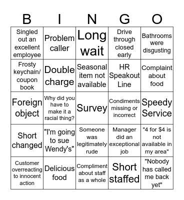 Customer Care Bingo Card