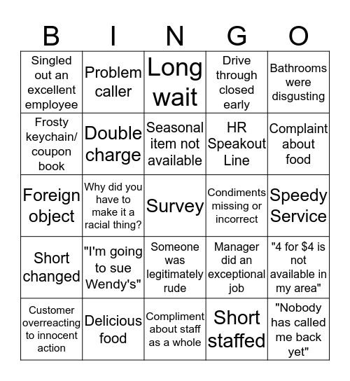 Customer Care Bingo Card