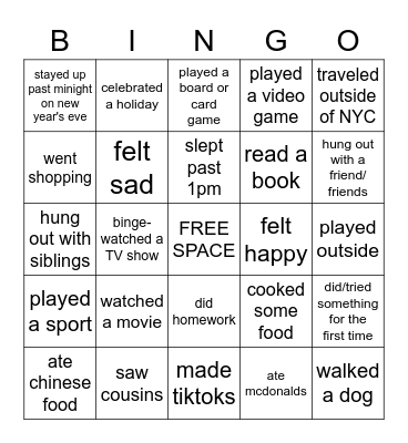 Break Bingo Card