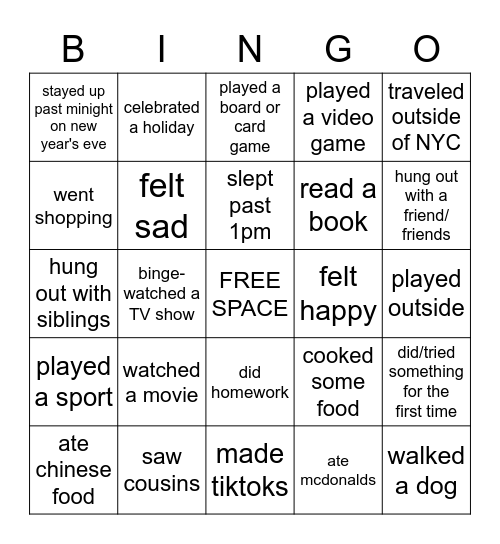 Break Bingo Card