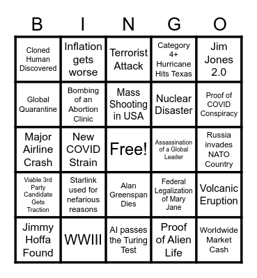 Bad News Bingo 2023 Bingo Card