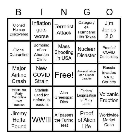 Bad News Bingo 2023 Bingo Card