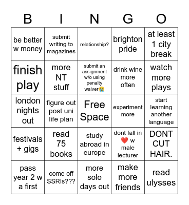 jess’s 2023 bingo Card