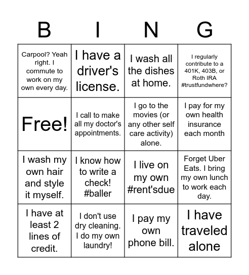 I-N-D-E-P-E-N-D-E-N-T Bingo Card