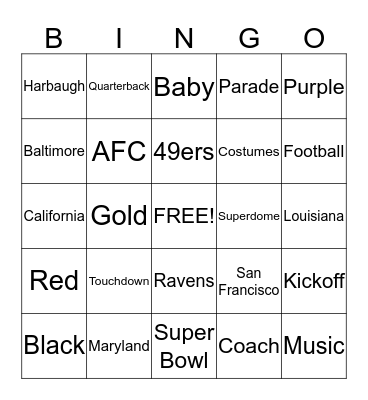 MARDI GRAS SUPER BOWL Bingo Card