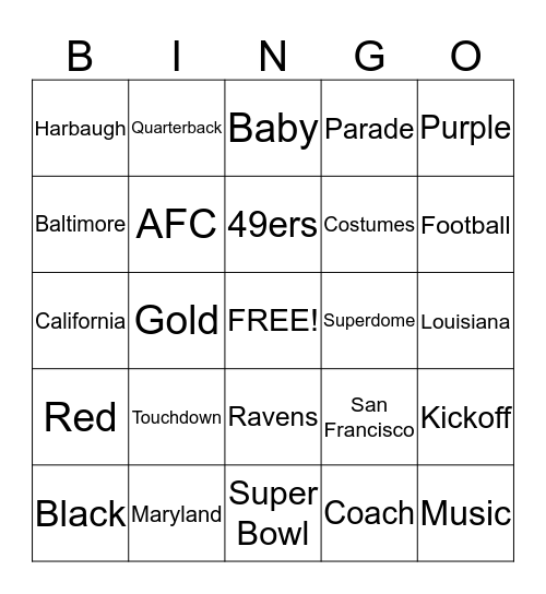 MARDI GRAS SUPER BOWL Bingo Card