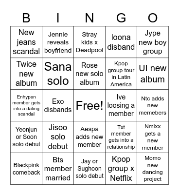 Kpop Bingo 2023 Bingo Card