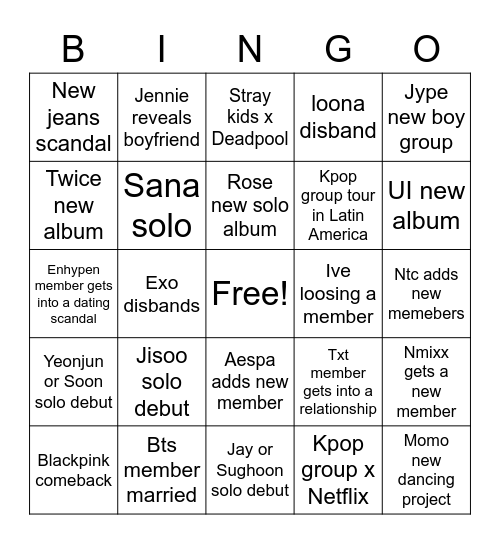 Kpop Bingo 2023 Bingo Card