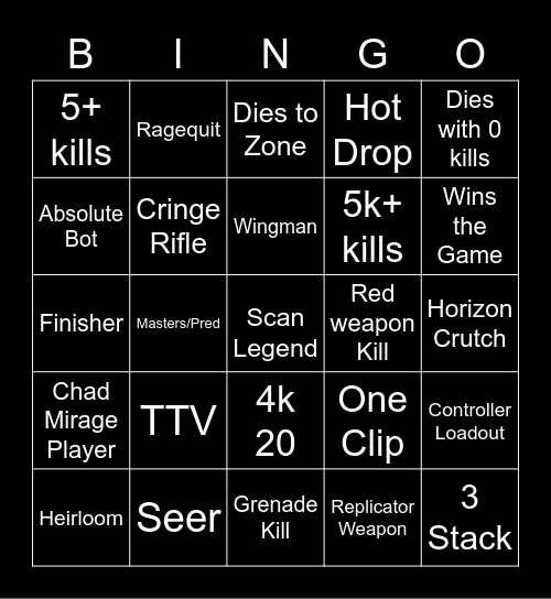 Apex Bingo Card