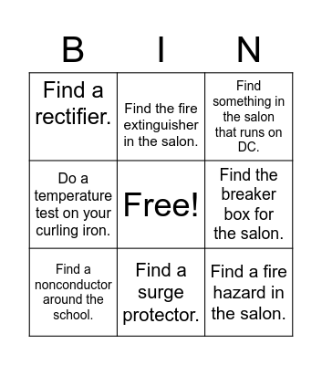 Electricity Bingo Card