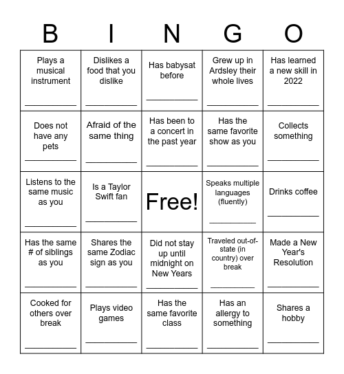 Find Someone Who Bingo Card