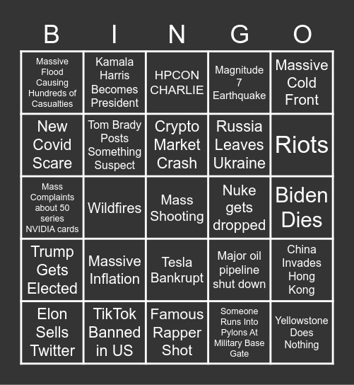 2023 Disaster Bingo Card