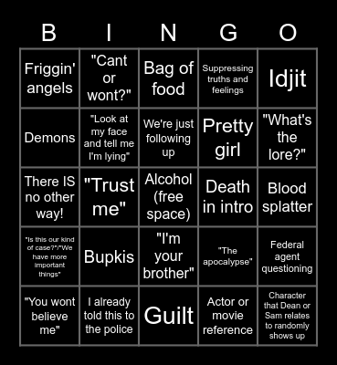 Supernatural Bingo Card