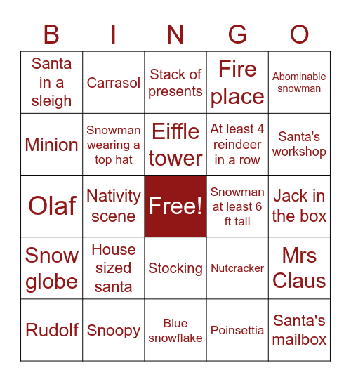 Christmas Light Bingo Card