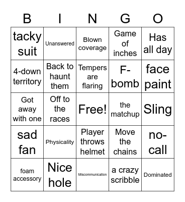 Bday Football Bingo Card
