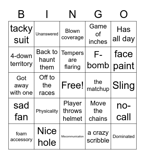 Bday Football Bingo Card