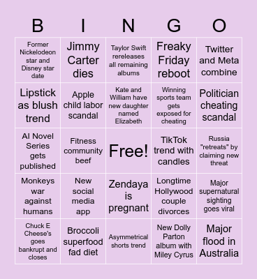 C's 2023 Predictions Bingo Card