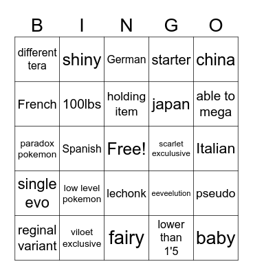 Untitled Bingo Card