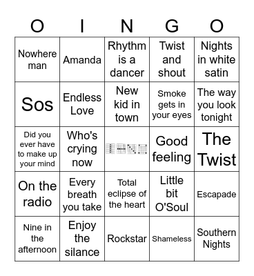 Songs that begin and end with the same letter Bingo Card