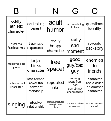 Disney Film Bingo Card