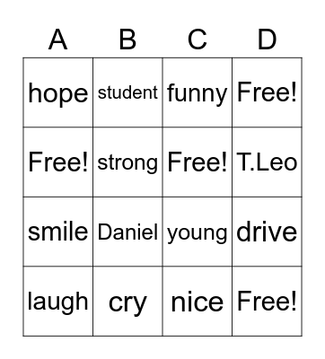 1000 Basic Words Bingo Card