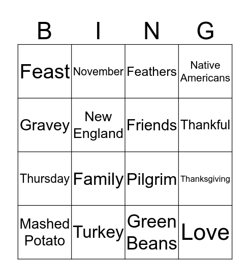 Thanksgiving Bingo Card