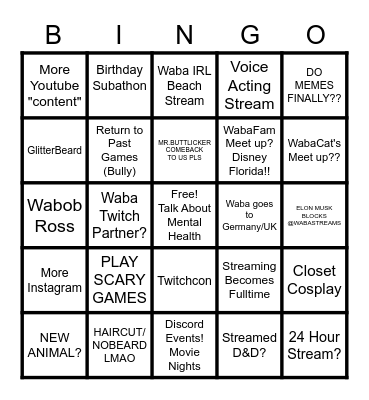 WabaStreams 2023 Bingo Card