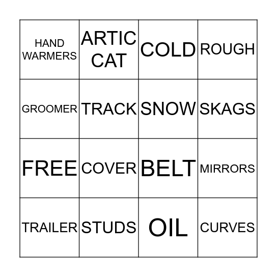SNOWRIDERS CLUB Bingo Card