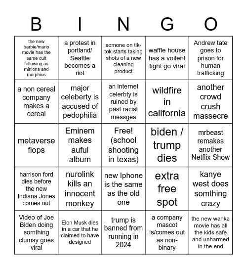 2023 bingo Card