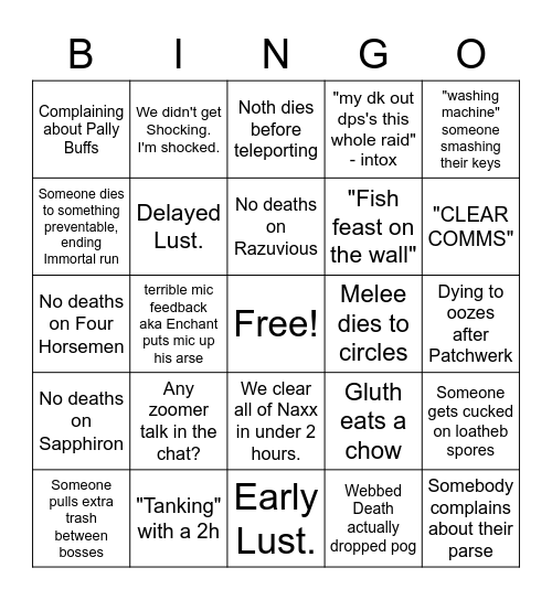 Raid Night Bingo Card