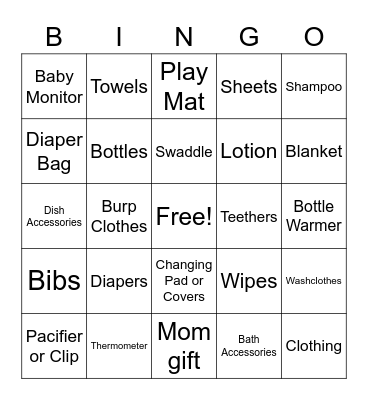 Rachel's Baby Shower Bingo Card