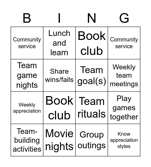 Leader Bingo Card