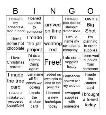 Christmas Stamp Camp Bingo Card