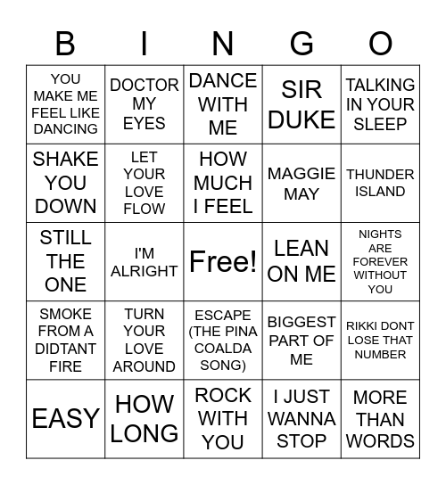 SMOOTH 70S AND 80S LEGENDS Bingo Card
