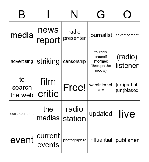 L'univers médiatique 2 Bingo Card