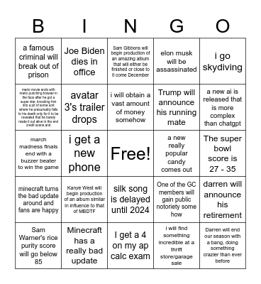 2023 card Bingo Card