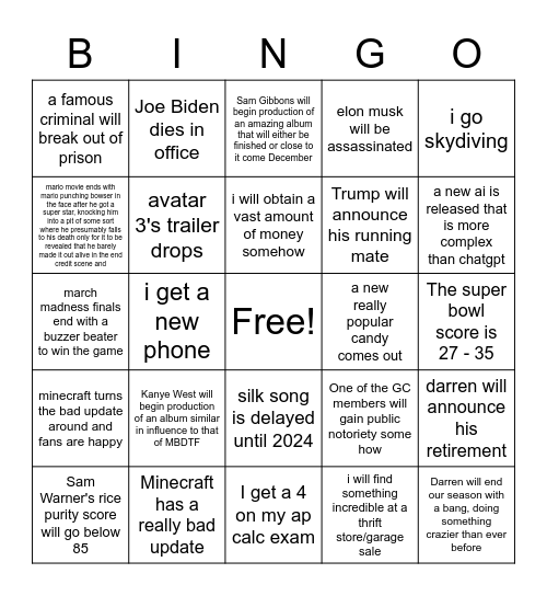 2023 card Bingo Card