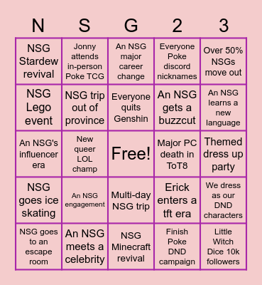 Evan's 2023 NSG Bingo Card