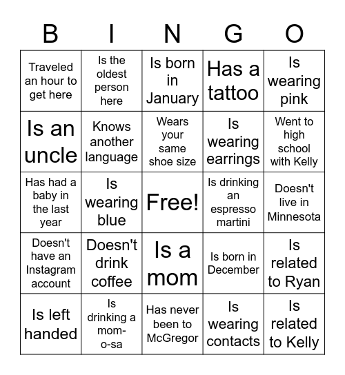Find The Guest Who... Bingo Card